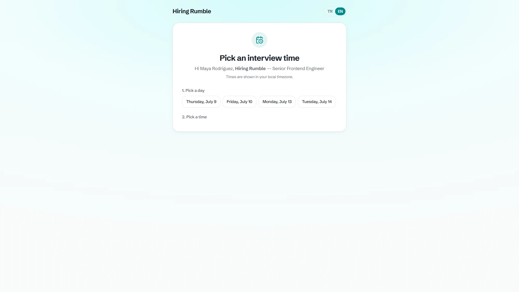 Candidate slot-picking screen
